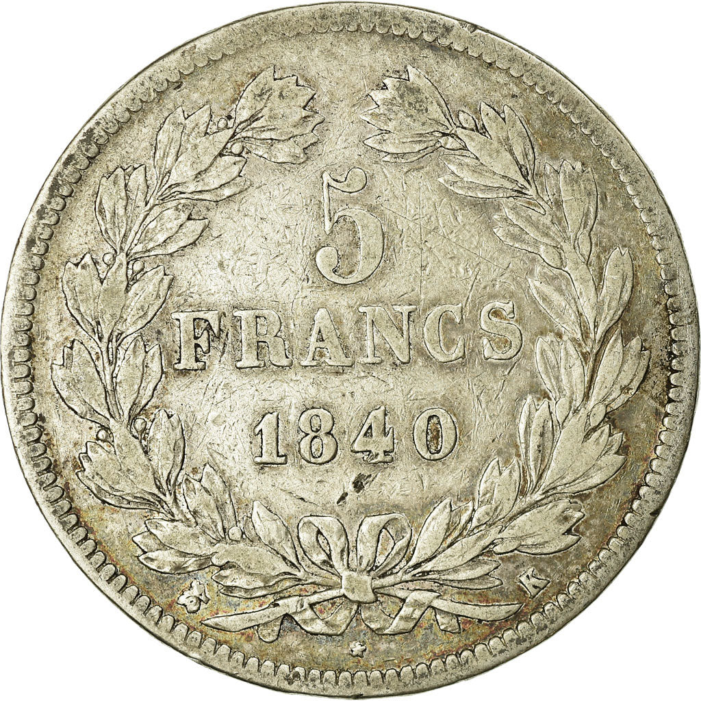 Moneta, Francia, Louis-Philippe, 5 Francs, 1840, Bordeaux, MB, Argento