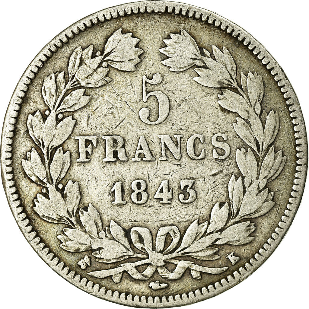 Monnaie, France, Louis-Philippe, 5 Francs, 1843, Bordeaux, TB, Argent