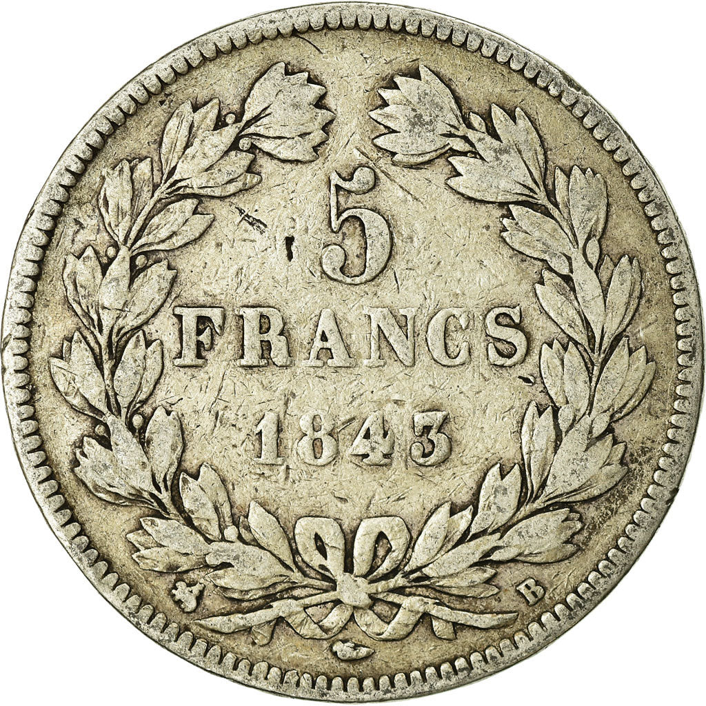 Coin, France, Louis-Philippe, 5 Francs, 1843, Rouen, VF(20-25), Silver