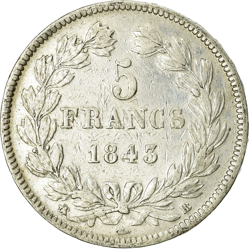 Coin, France, Louis-Philippe, 5 Francs, 1843, Strasbourg, VF(20-25), Silver