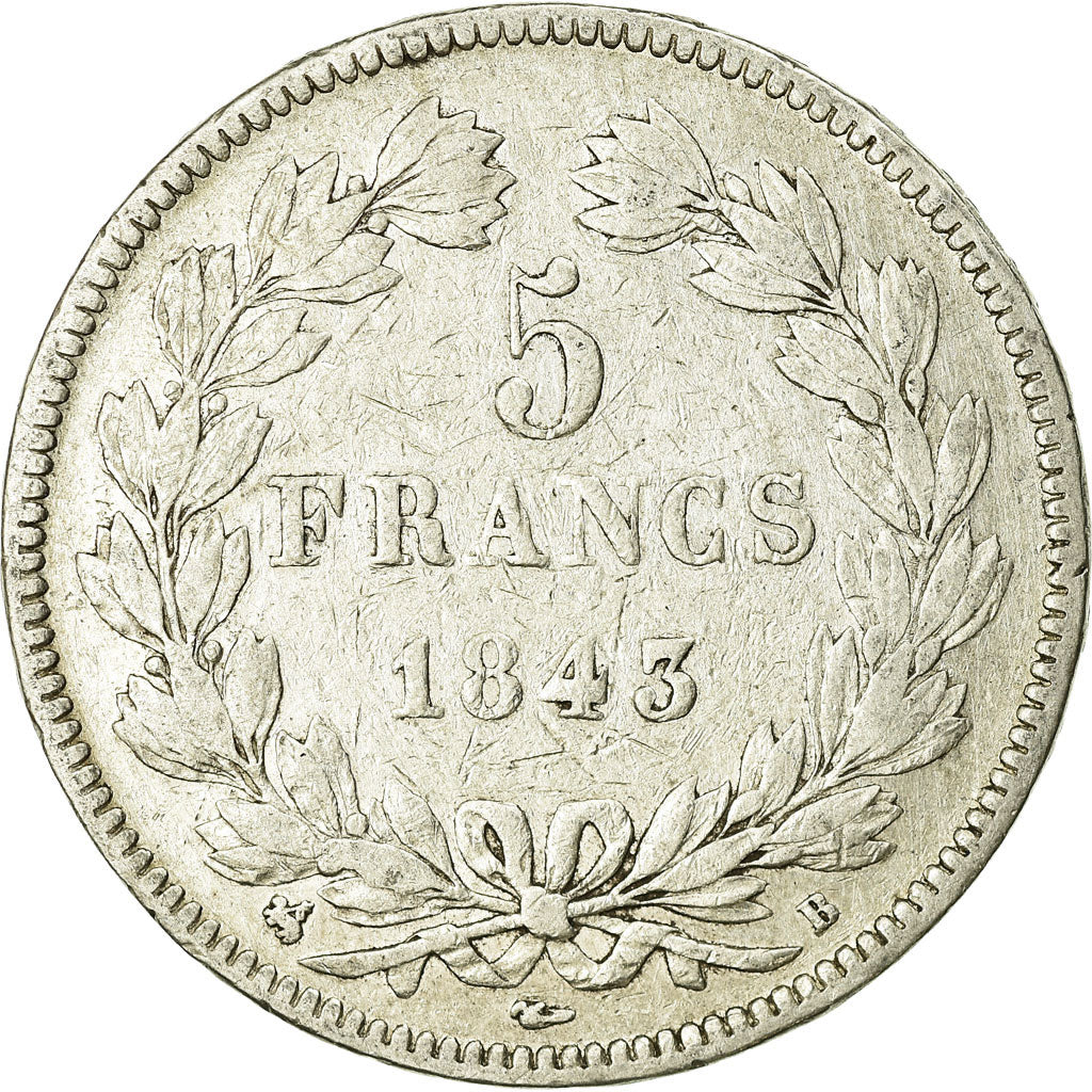 Coin, France, Louis-Philippe, 5 Francs, 1843, Rouen, VF(20-25), Silver