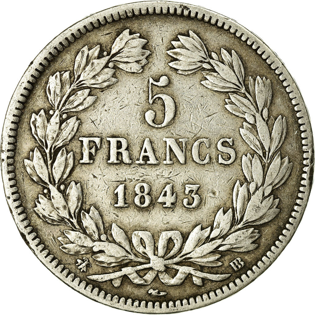 Monnaie, France, Louis-Philippe, 5 Francs, 1843, Strasbourg, TB, Argent