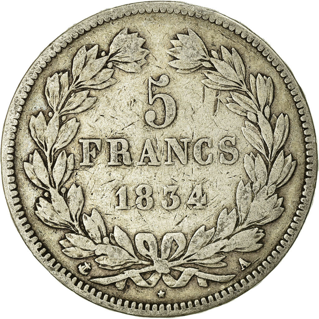 Monnaie, France, Louis-Philippe, 5 Francs, 1834, Paris, TB, Argent, Gadoury:678