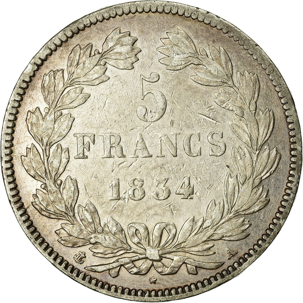 Monnaie, France, Louis-Philippe, 5 Francs, 1834, Paris, TB, Argent, Gadoury:678