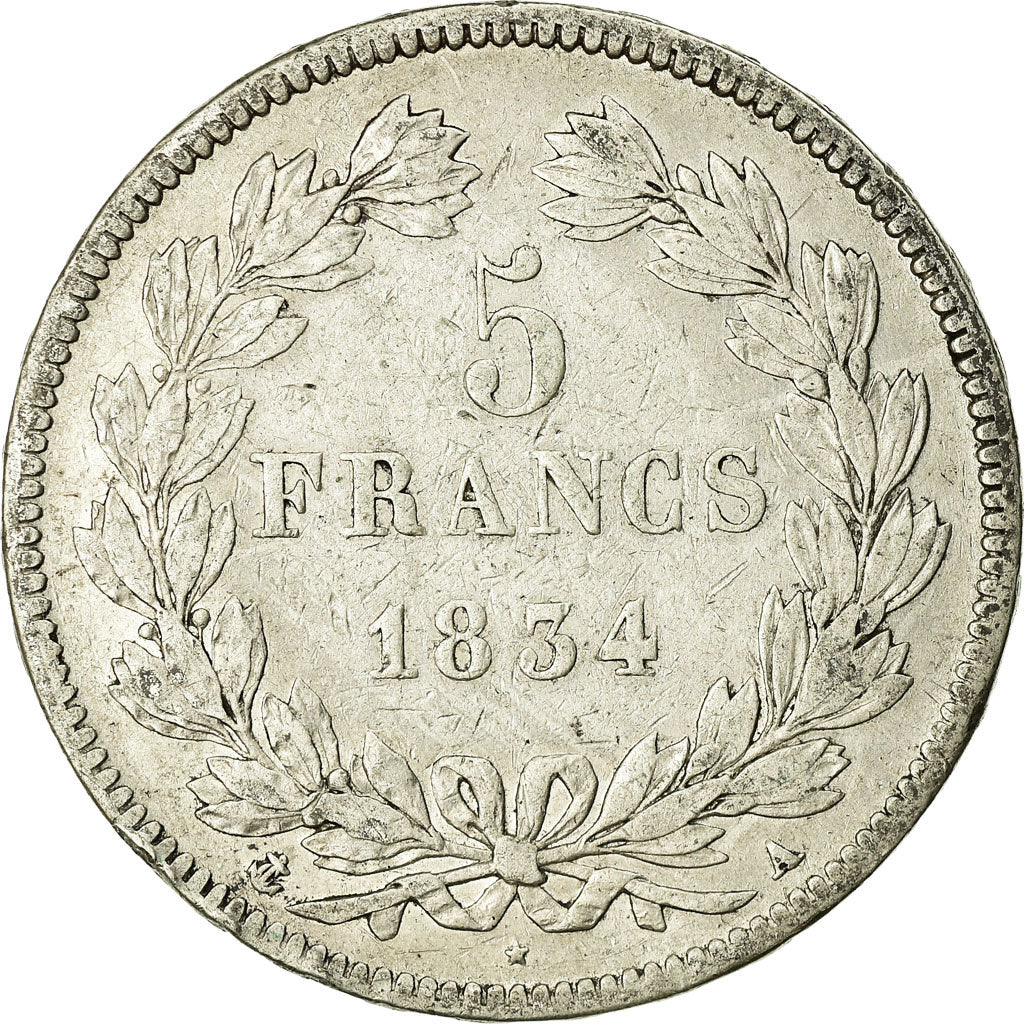 Monnaie, France, Louis-Philippe, 5 Francs, 1834, Paris, TB, Argent, Gadoury:678