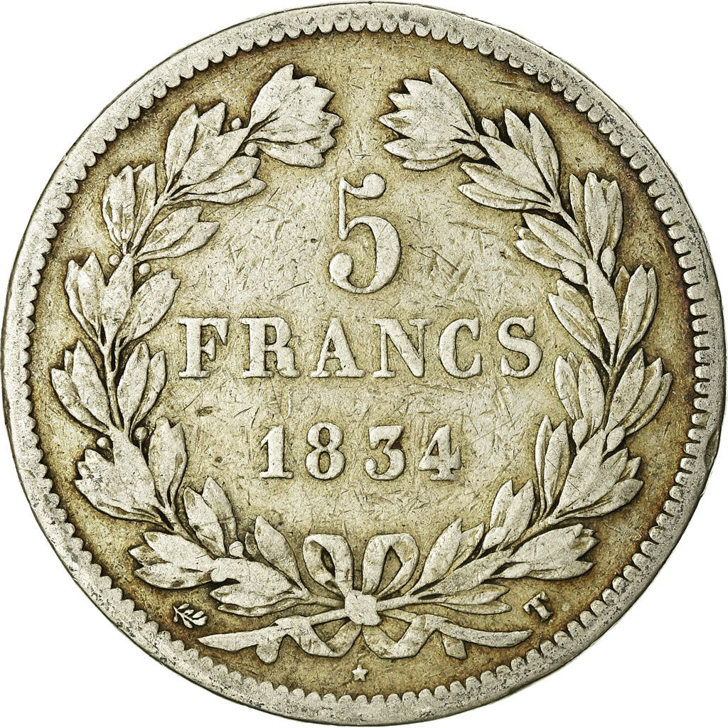 Coin, France, Louis-Philippe, 5 Francs, 1834, Nantes, VF(20-25), Silver