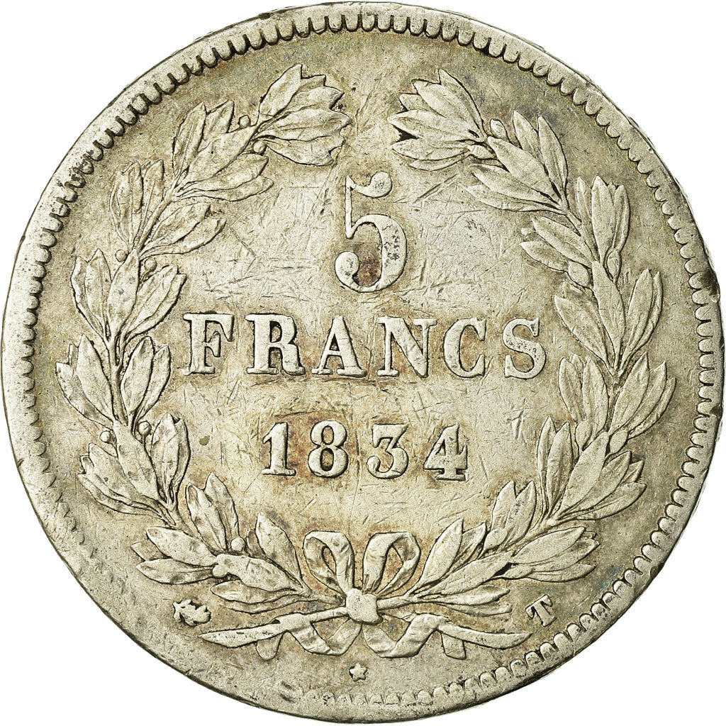 Monnaie, France, Louis-Philippe, 5 Francs, 1834, Nantes, TB, Argent