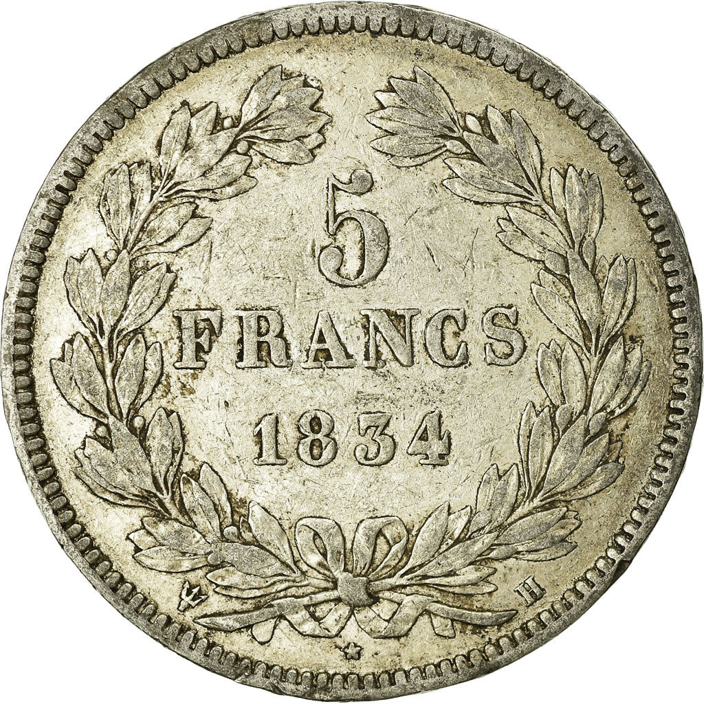 Coin, France, Louis-Philippe, 5 Francs, 1834, La Rochelle, VF(20-25), Silver