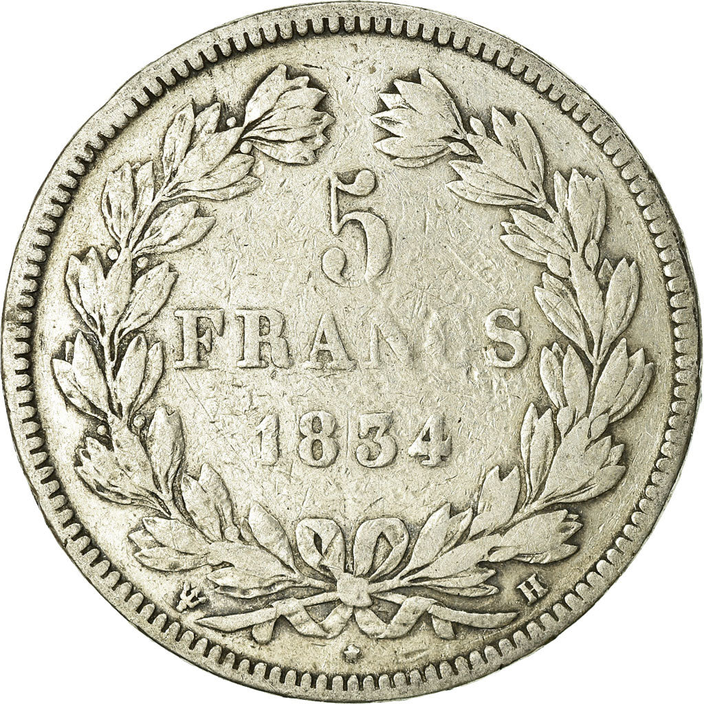 Coin, France, Louis-Philippe, 5 Francs, 1834, La Rochelle, VF(20-25), Silver