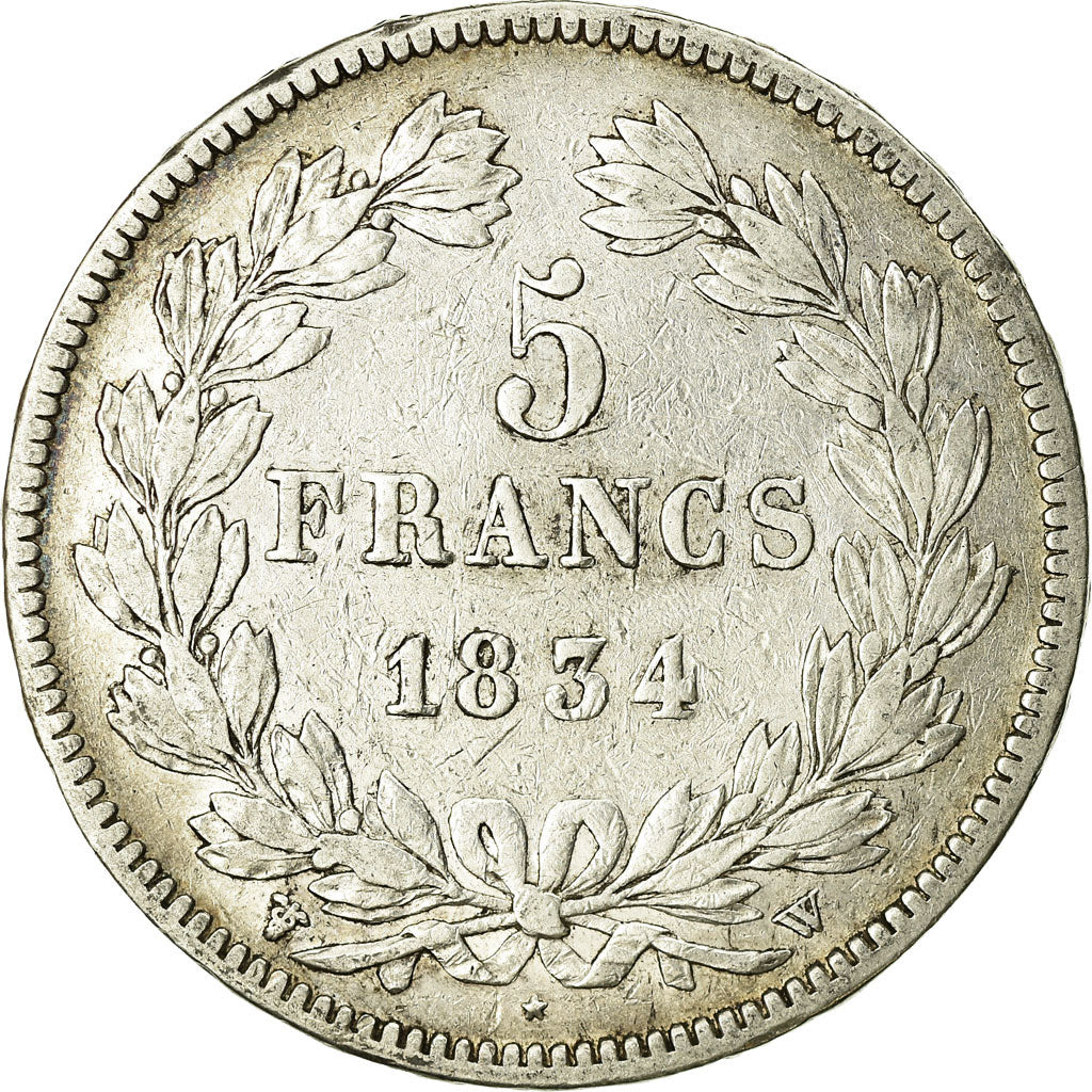 Coin, France, Louis-Philippe, 5 Francs, 1834, Lille, VF(20-25), Silver