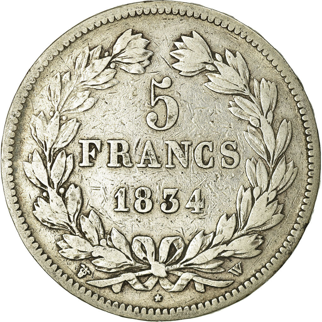 Moneta, Francia, Louis-Philippe, 5 Francs, 1834, Lille, MB, Argento, KM:749.13