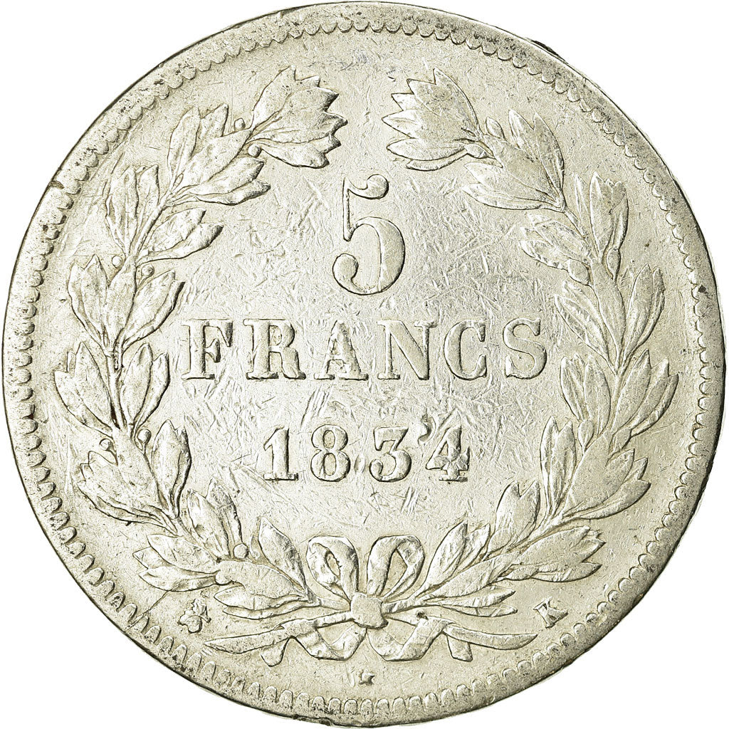 Monnaie, France, Louis-Philippe, 5 Francs, 1834, Bordeaux, TB, Argent