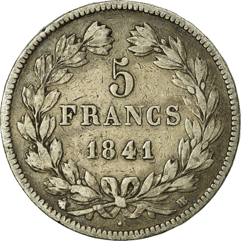 Moneta, Francia, Louis-Philippe, 5 Francs, 1841, Strasbourg, MB, Argento