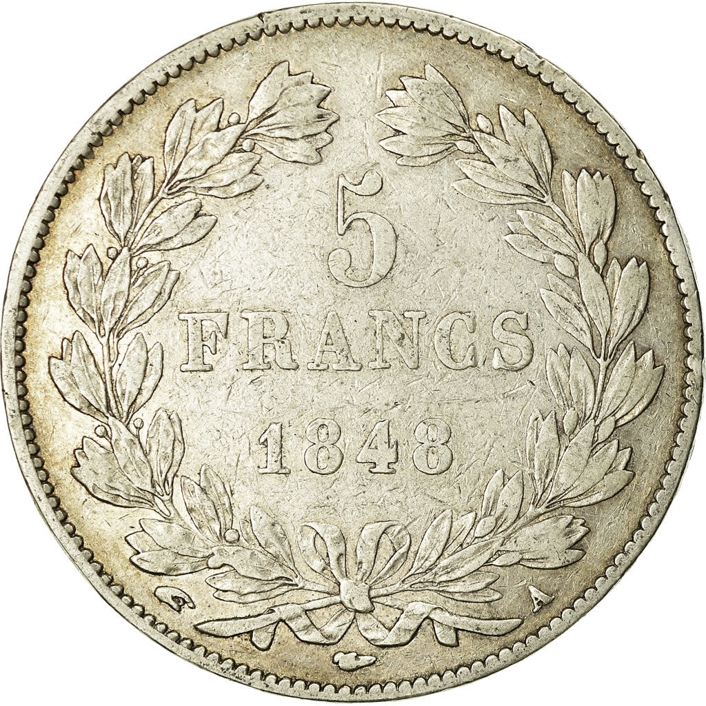 Moneta, Francia, Louis-Philippe, 5 Francs, 1848, Paris, MB, Argento, KM:749.1