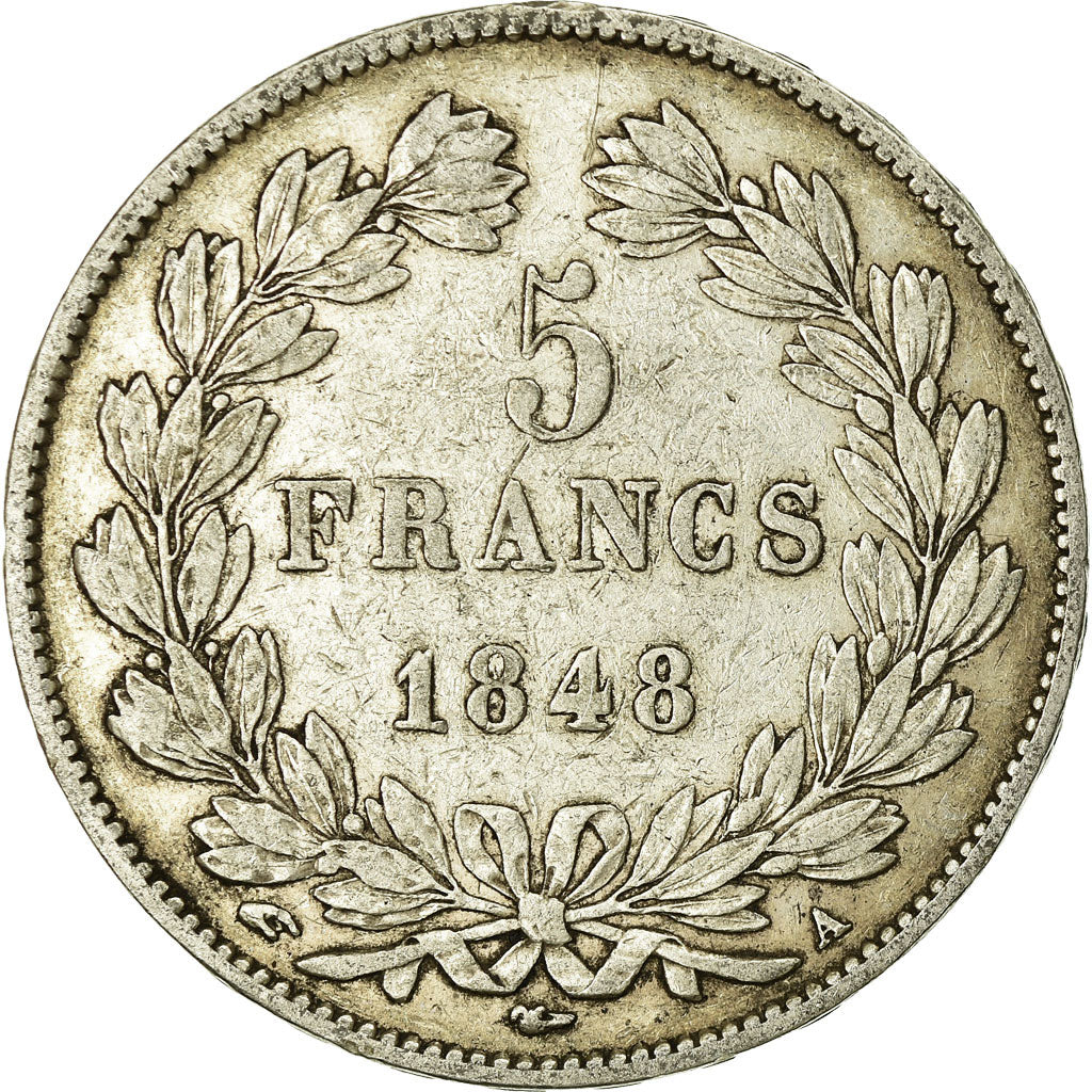 Moneta, Francia, Louis-Philippe, 5 Francs, 1848, Paris, MB, Argento, KM:749.1