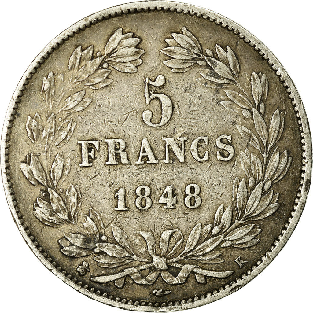 Coin, France, Louis-Philippe, 5 Francs, 1848, Bordeaux, EF(40-45), Silver