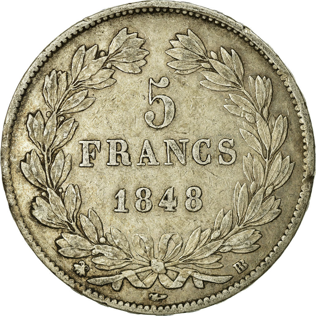 Münze, Frankreich, Louis-Philippe, 5 Francs, 1848, Strasbourg, S, Silber