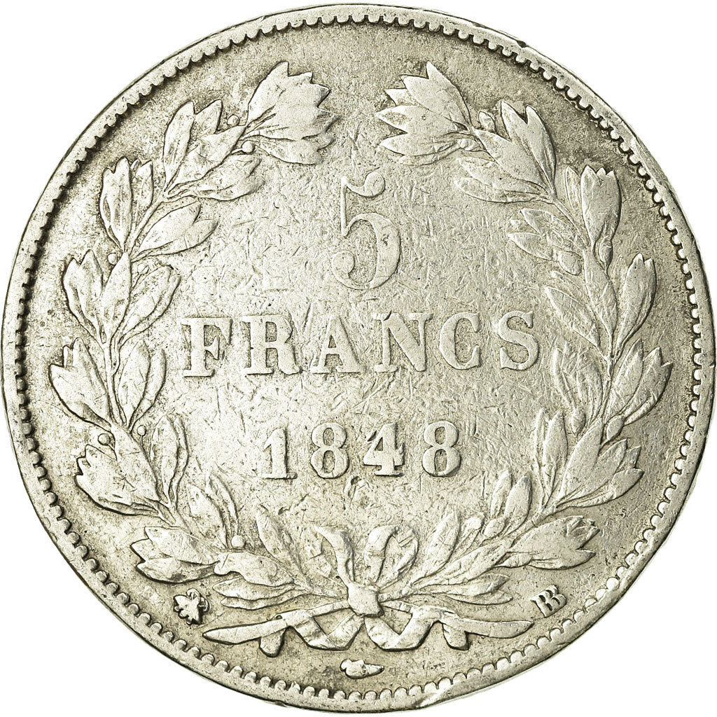 Monnaie, France, Louis-Philippe, 5 Francs, 1848, Strasbourg, TB, Argent