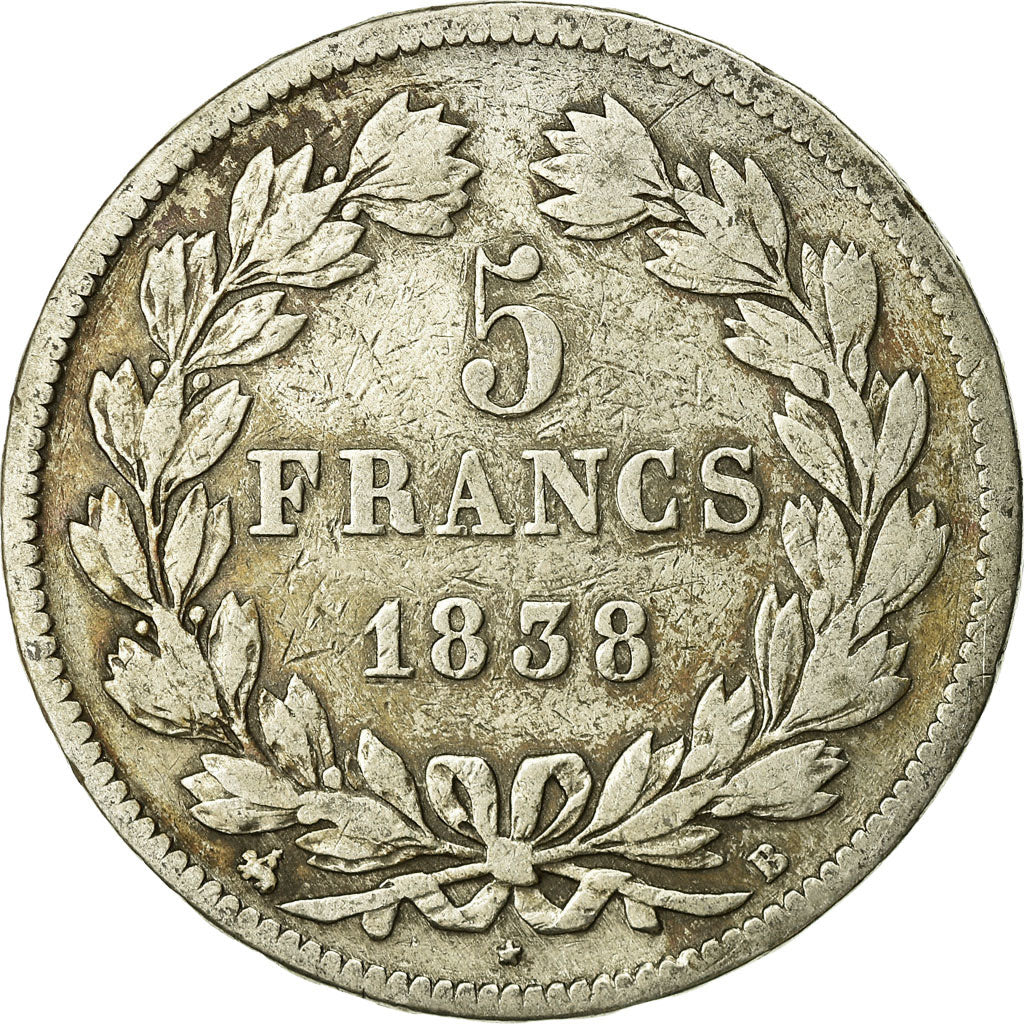 Coin, France, Louis-Philippe, 5 Francs, 1838, Rouen, VF(20-25), Silver