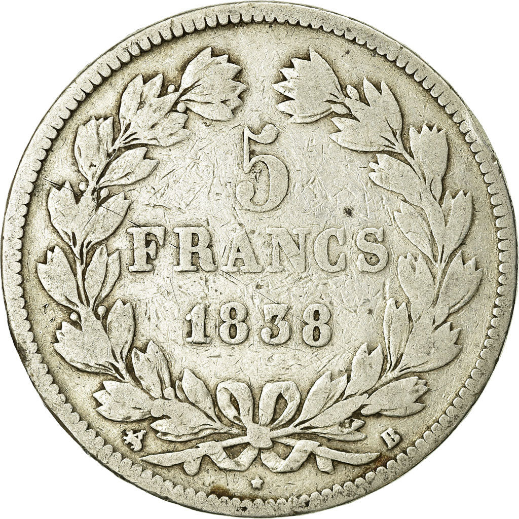 Coin, France, Louis-Philippe, 5 Francs, 1838, Rouen, VF(20-25), Silver