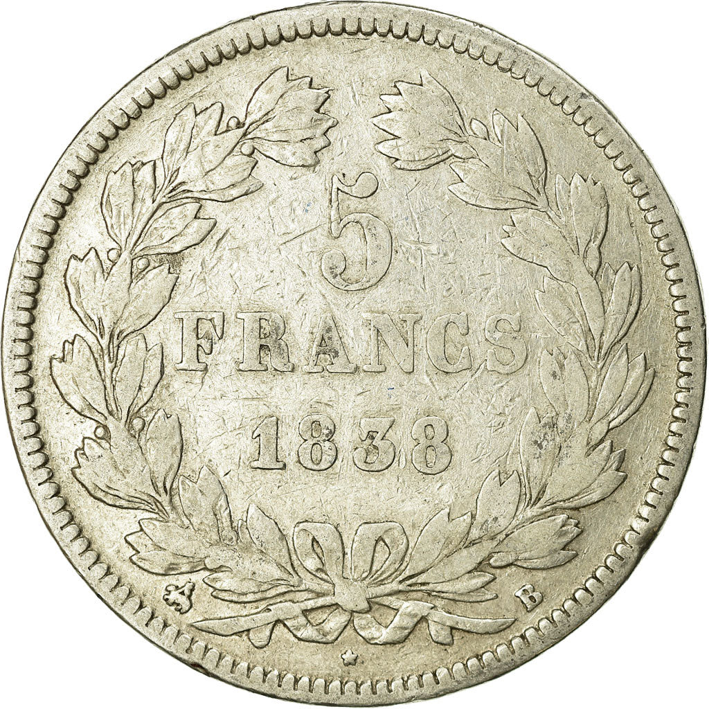 Coin, France, Louis-Philippe, 5 Francs, 1838, Rouen, VF(20-25), Silver