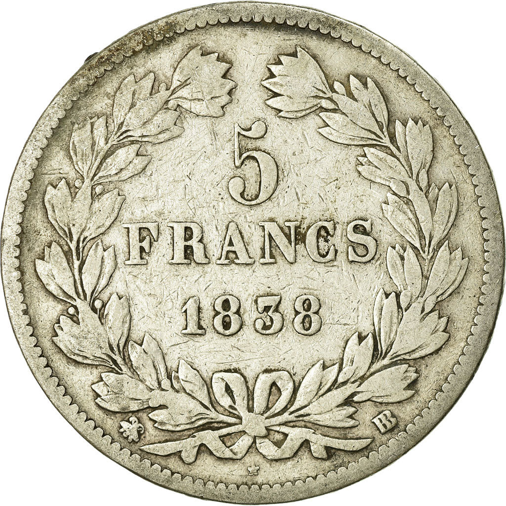 Coin, France, Louis-Philippe, 5 Francs, 1838, Strasbourg, VF(20-25), Silver