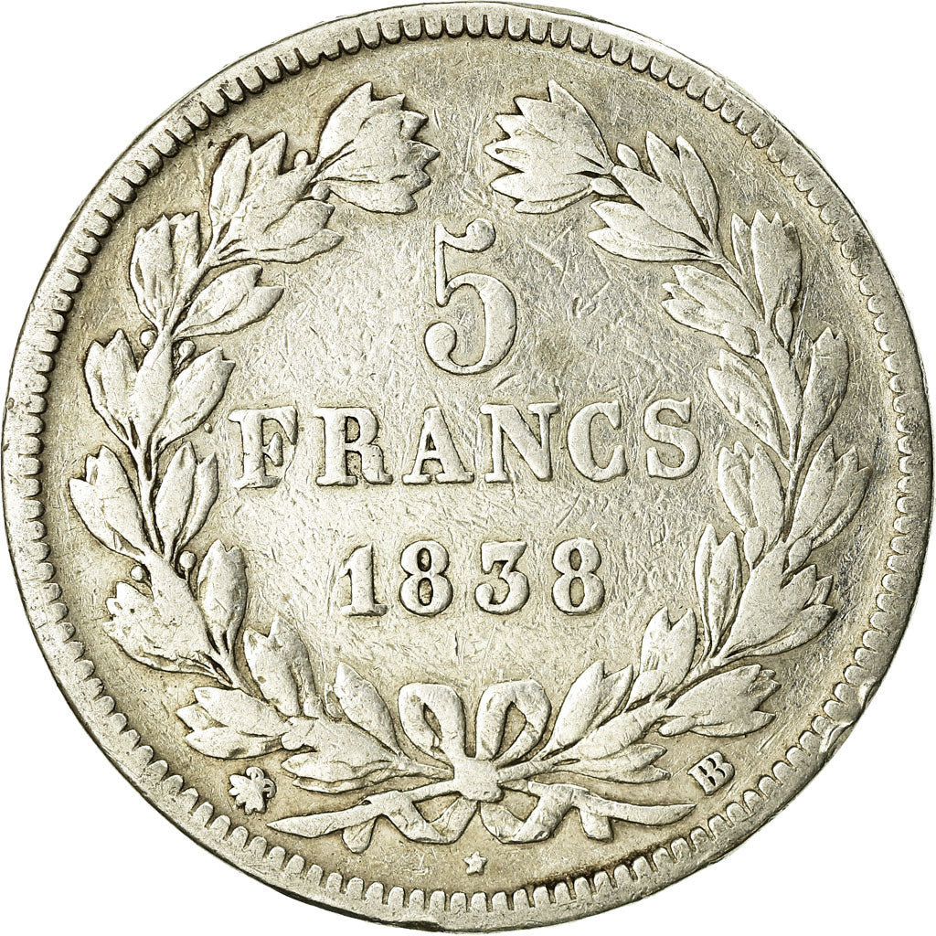 Monnaie, France, Louis-Philippe, 5 Francs, 1838, Strasbourg, TB, Argent