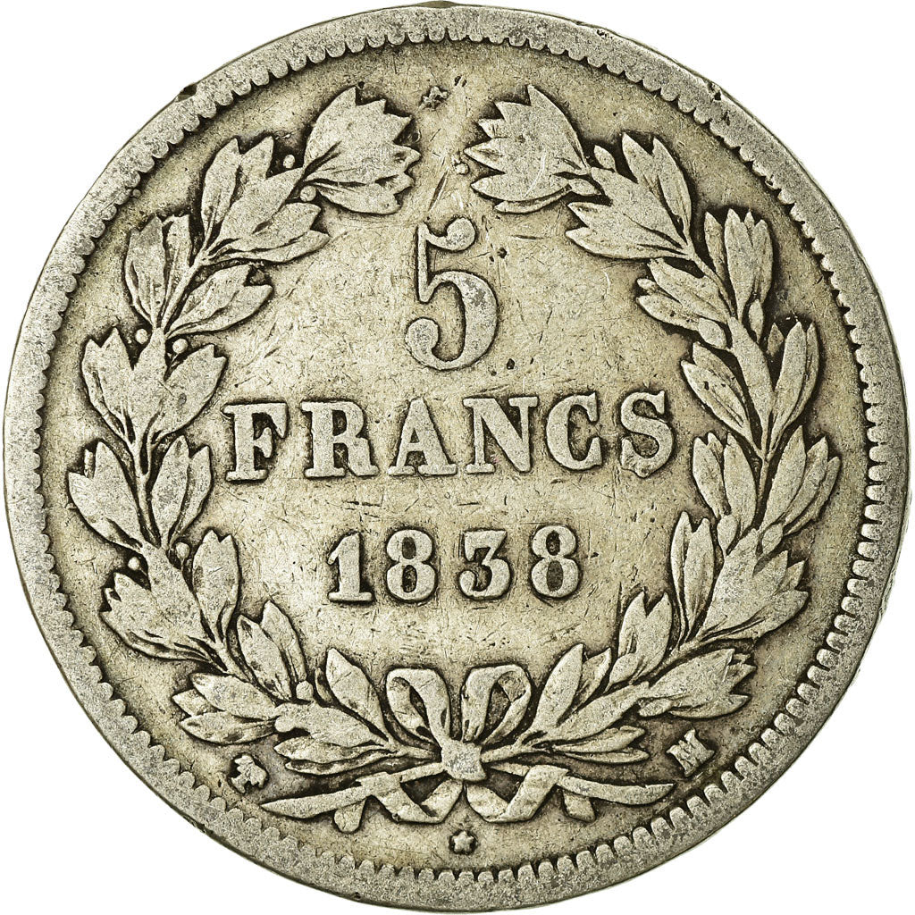 Moneta, Francia, Louis-Philippe, 5 Francs, 1838, Marseille, MB, Argento