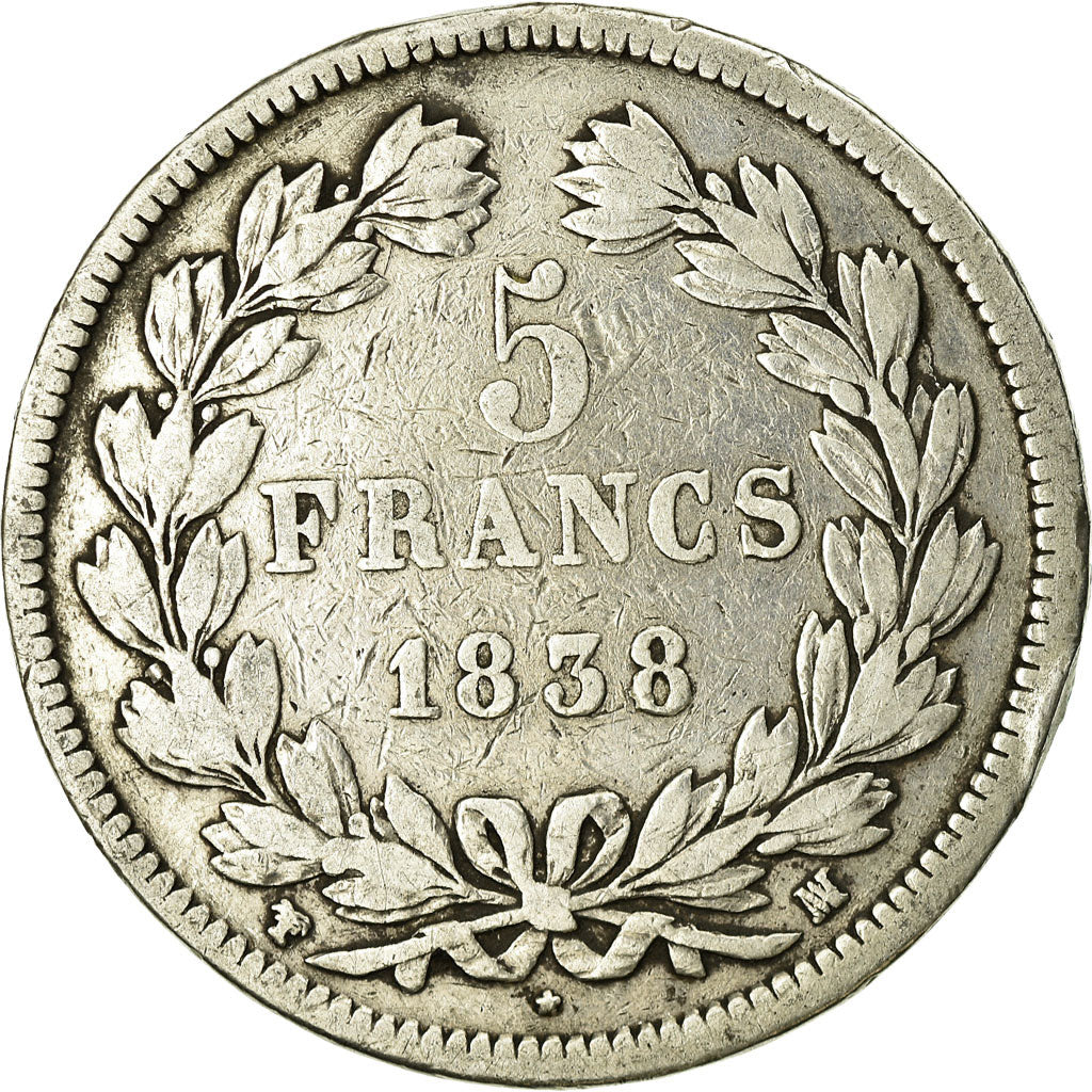 Moneta, Francia, Louis-Philippe, 5 Francs, 1838, Marseille, MB, Argento