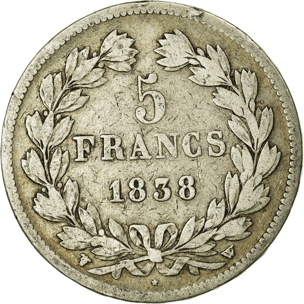 Coin, France, Louis-Philippe, 5 Francs, 1838, Lille, VF(20-25), Silver