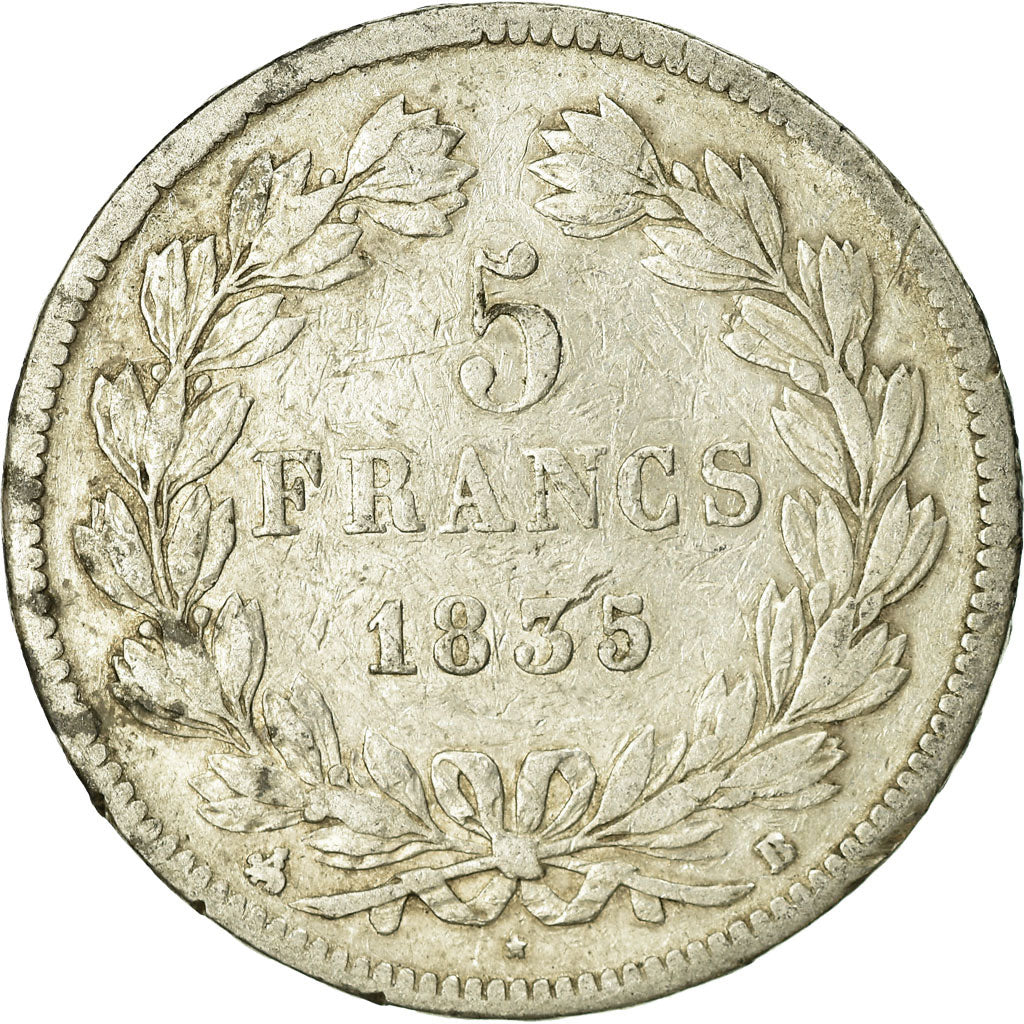 Coin, France, Louis-Philippe, 5 Francs, 1835, Rouen, VF(20-25), Silver