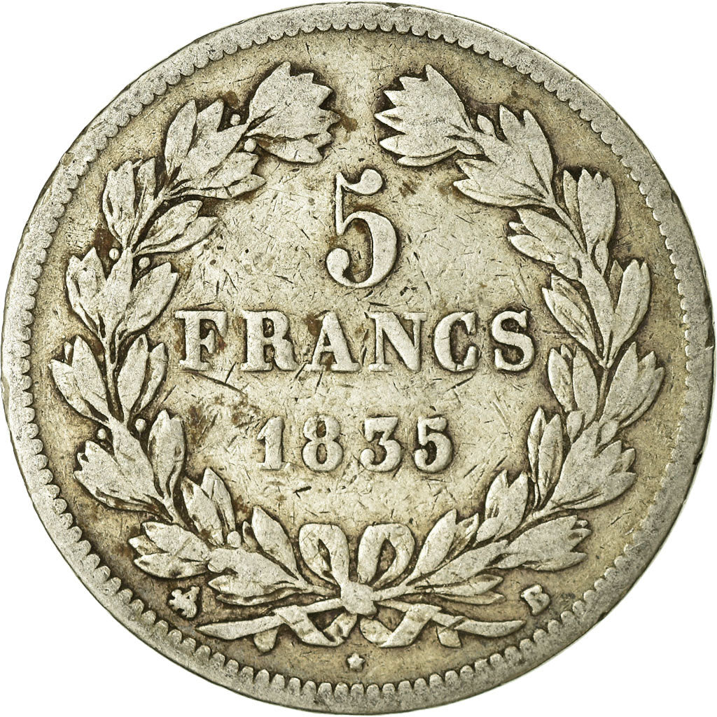 Coin, France, Louis-Philippe, 5 Francs, 1835, Rouen, VF(20-25), Silver