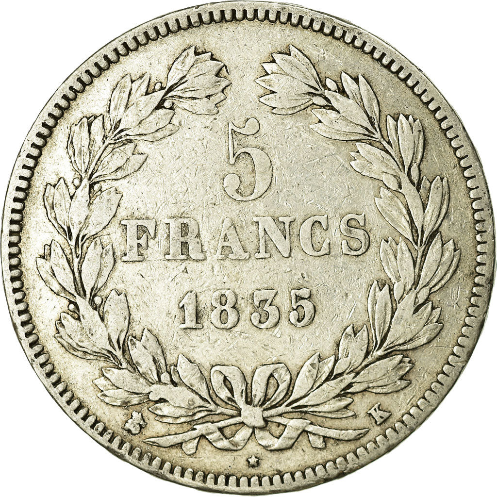 Moneta, Francia, Louis-Philippe, 5 Francs, 1835, Bordeaux, MB, Argento