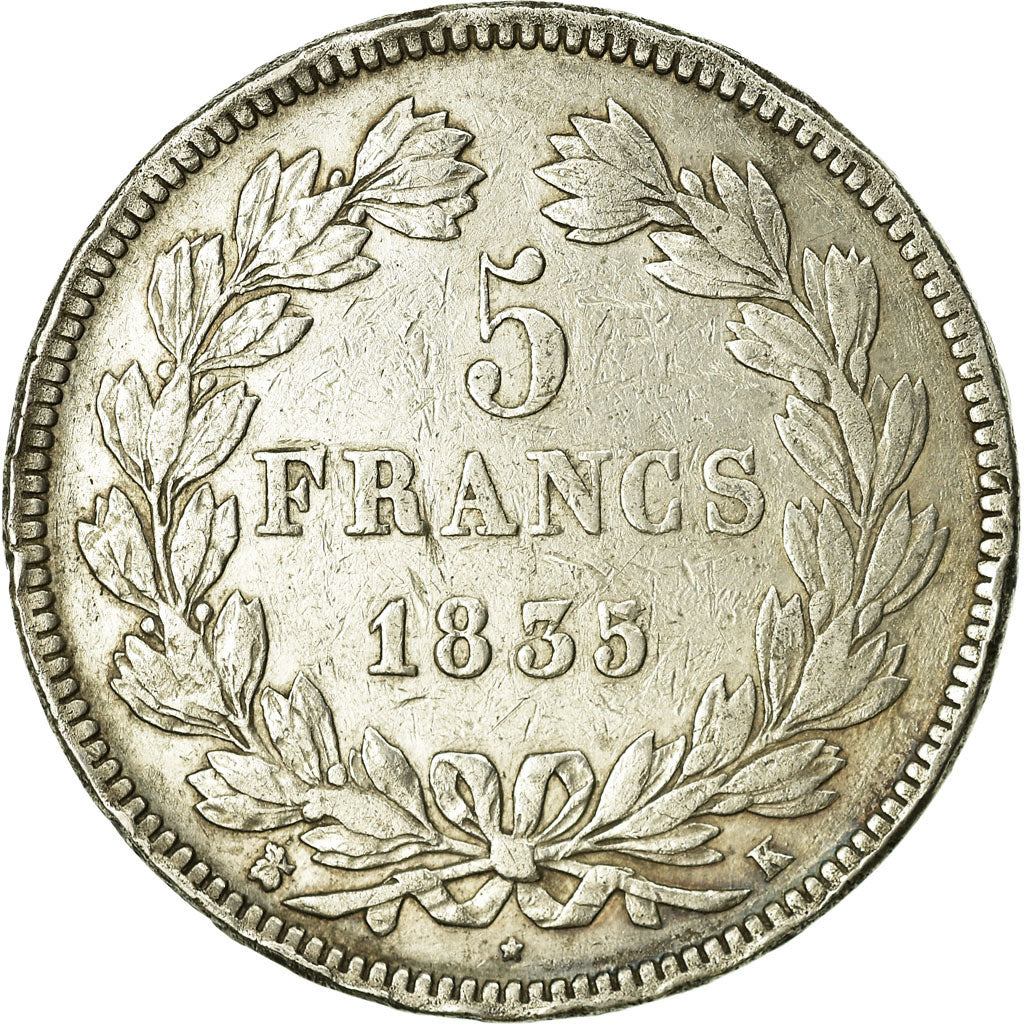 Coin, France, Louis-Philippe, 5 Francs, 1835, Bordeaux, VF(30-35), Silver