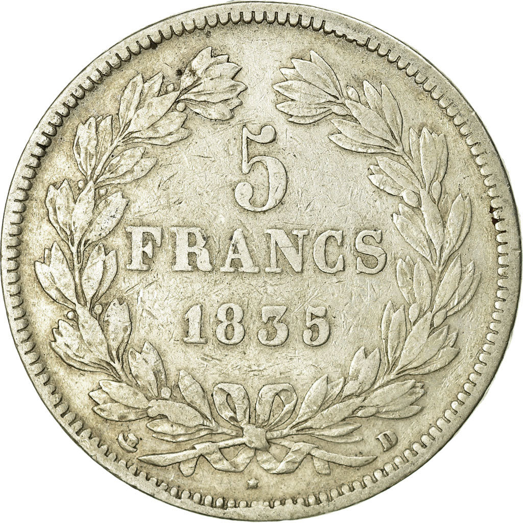 Coin, France, Louis-Philippe, 5 Francs, 1835, Lyon, VF(20-25), Silver, KM:749.4