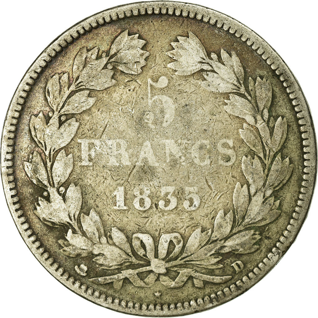 Moeda, França, Louis-Philippe, 5 Francs, 1835, Lyon, F(12-15), Prata, KM:749.4