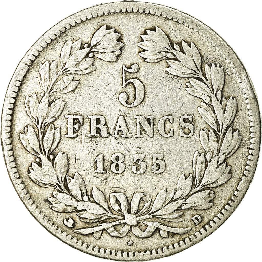 Coin, France, Louis-Philippe, 5 Francs, 1835, Lyon, VF(20-25), Silver, KM:749.4
