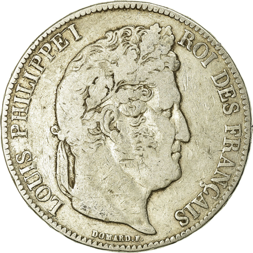 Moeda, França, Louis-Philippe, 5 Francs, 1837, Lille, VF(20-25), Prata