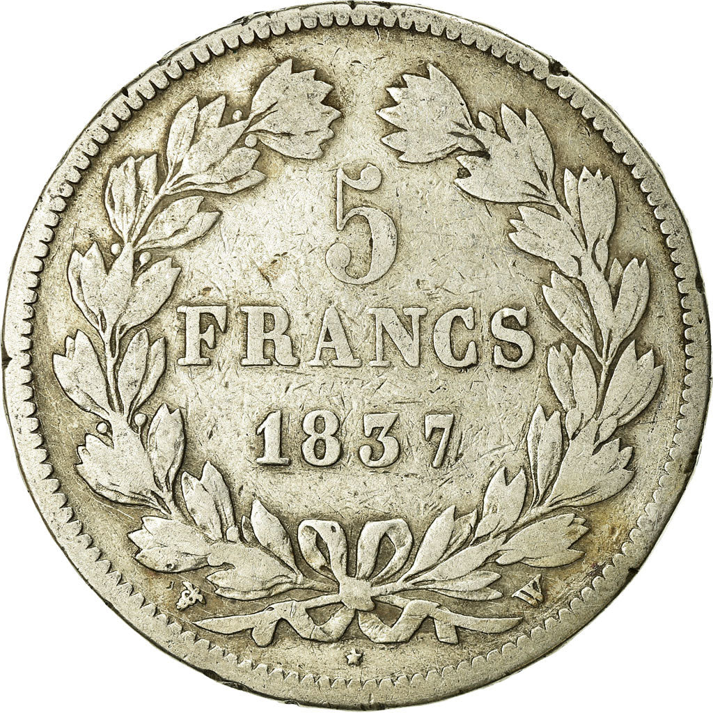 Coin, France, Louis-Philippe, 5 Francs, 1837, Lille, VF(20-25), Silver