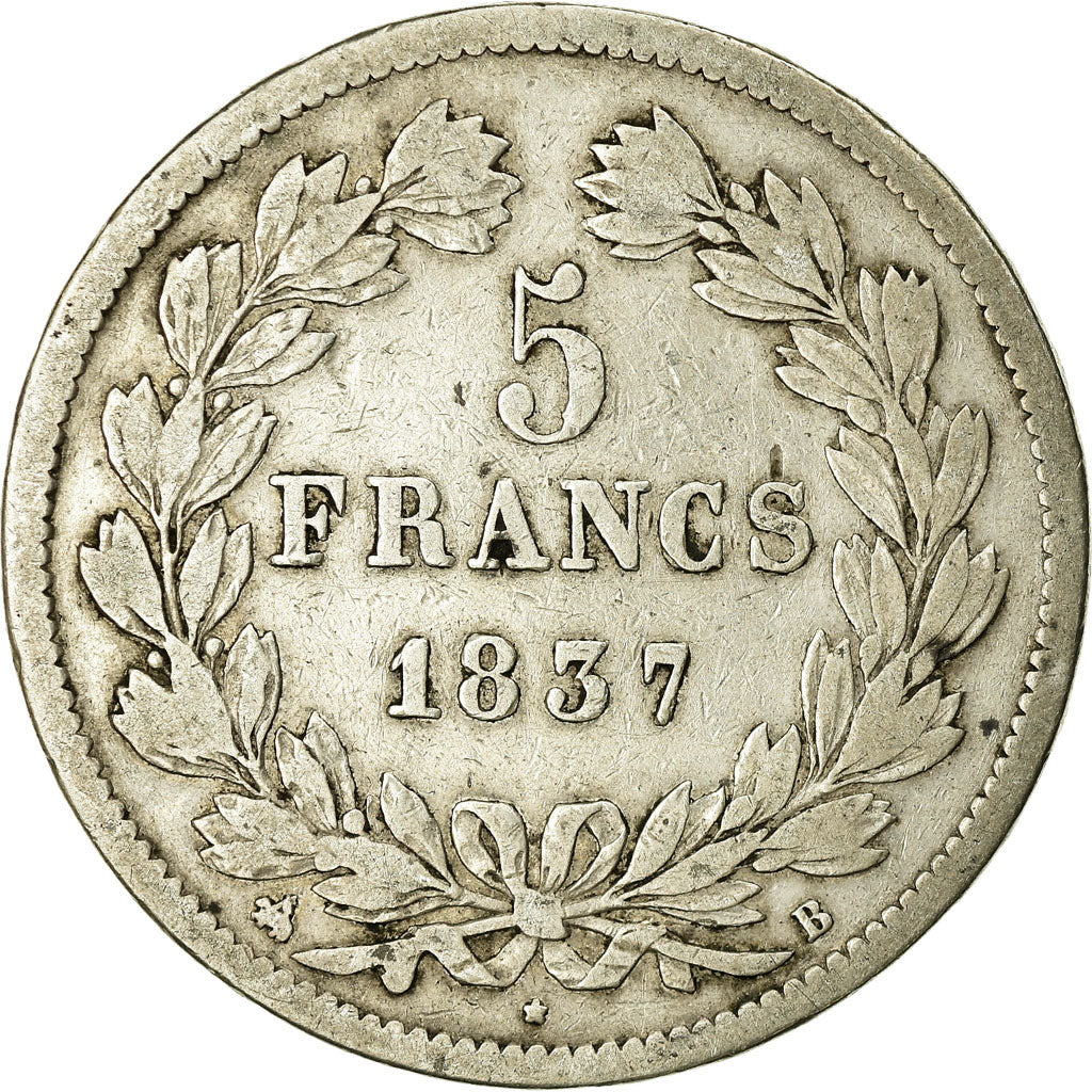 Coin, France, Louis-Philippe, 5 Francs, 1837, Rouen, VF(20-25), Silver