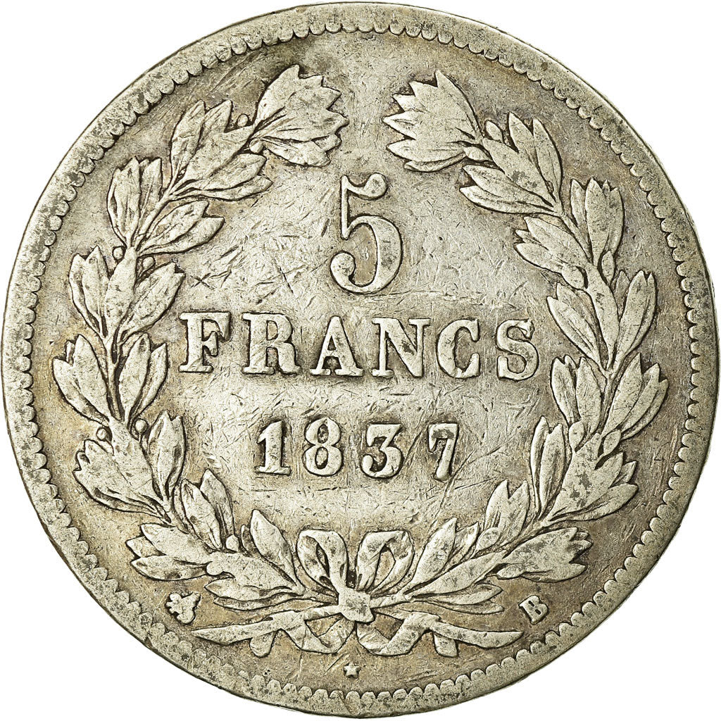 Coin, France, Louis-Philippe, 5 Francs, 1837, Rouen, VF(20-25), Silver