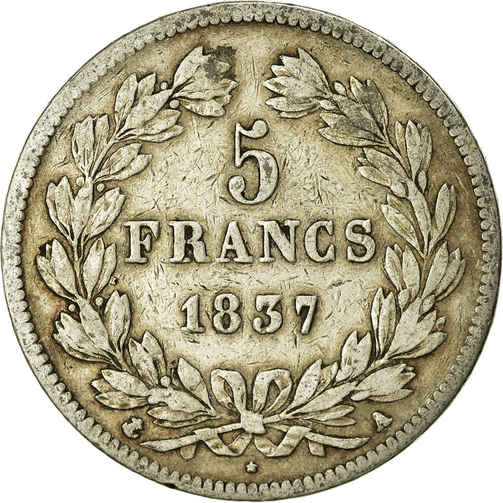 Moneta, Francia, Louis-Philippe, 5 Francs, 1837, Paris, MB, Argento, KM:749.1