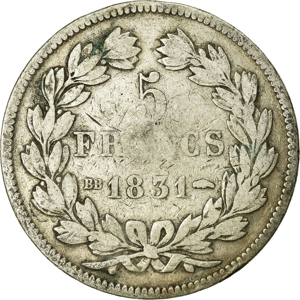 Coin, France, Louis-Philippe, 5 Francs, 1831, Strasbourg, VF(20-25), Silver