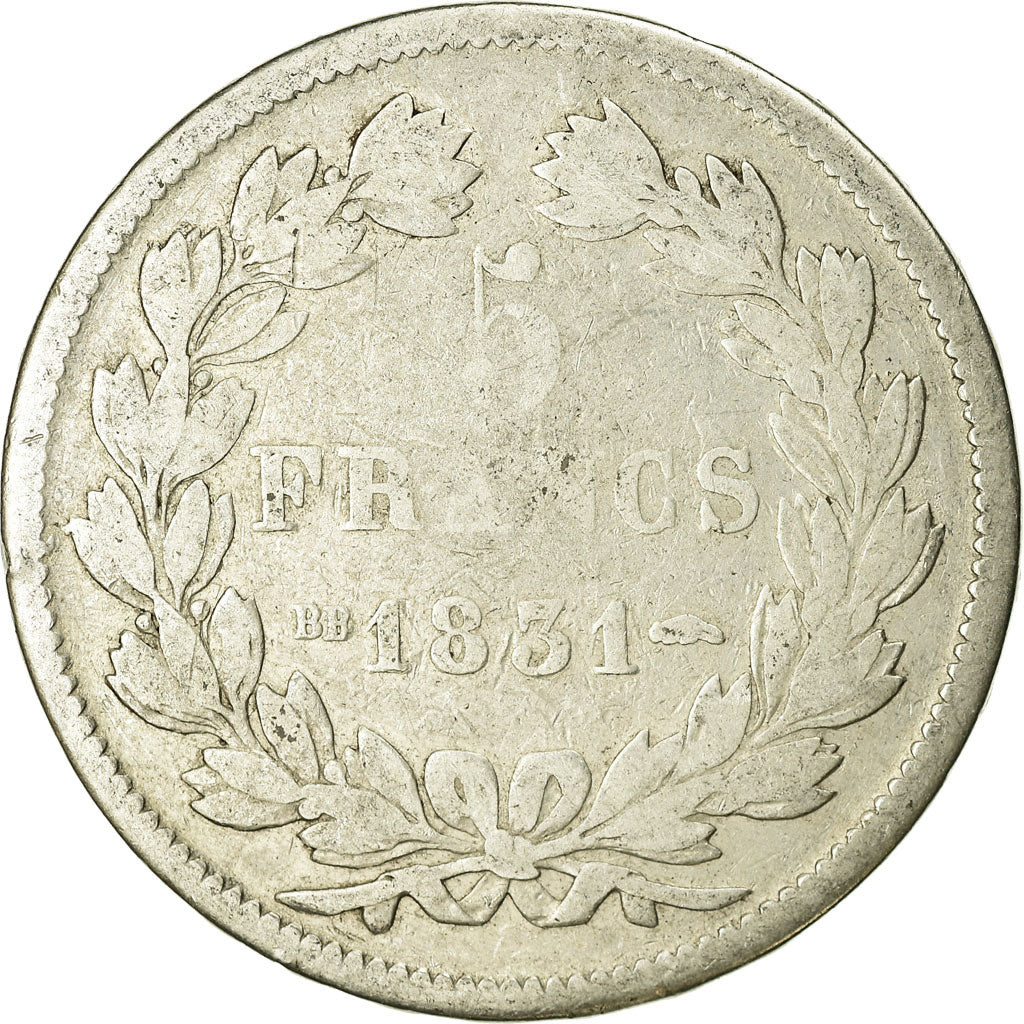 Coin, France, Louis-Philippe, 5 Francs, 1831, Strasbourg, VF(20-25), Silver