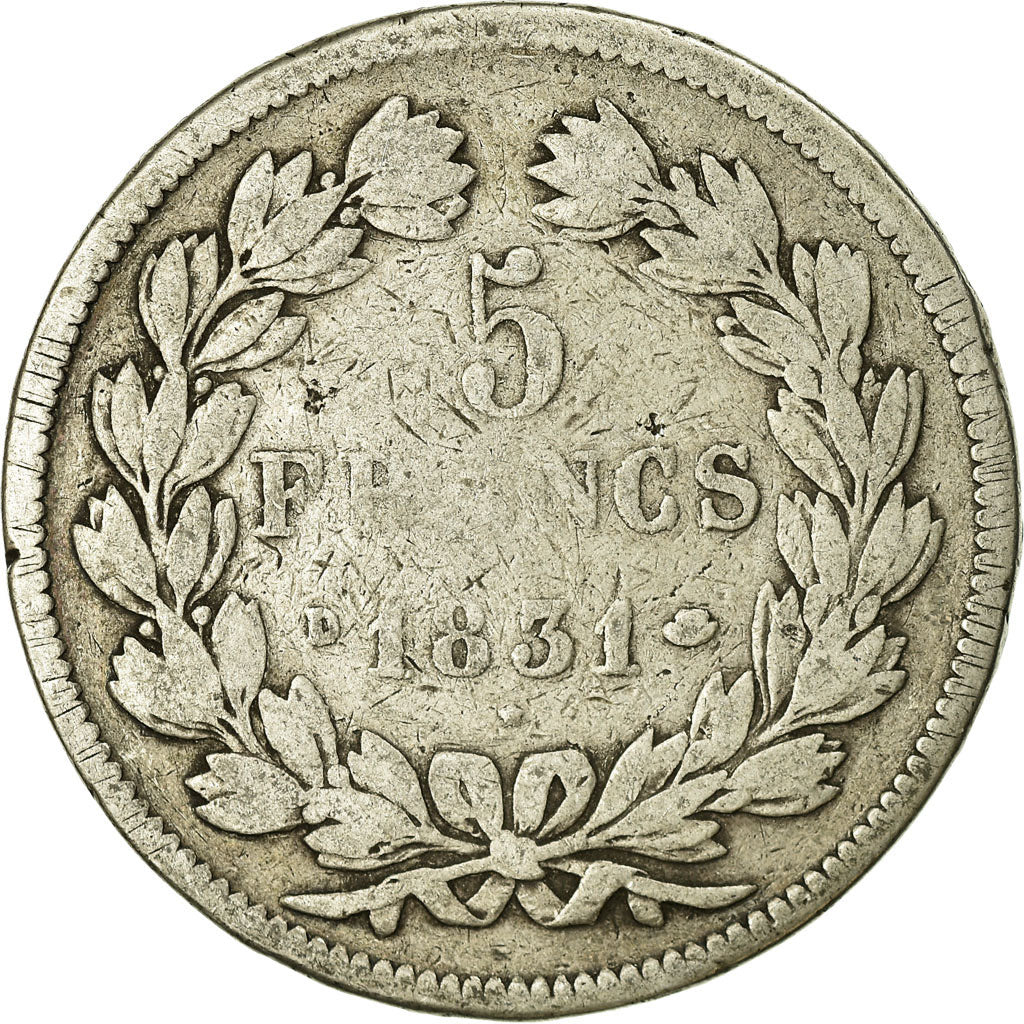 Coin, France, Louis-Philippe, 5 Francs, 1831, Lyon, VF(20-25), Silver, KM:745.4