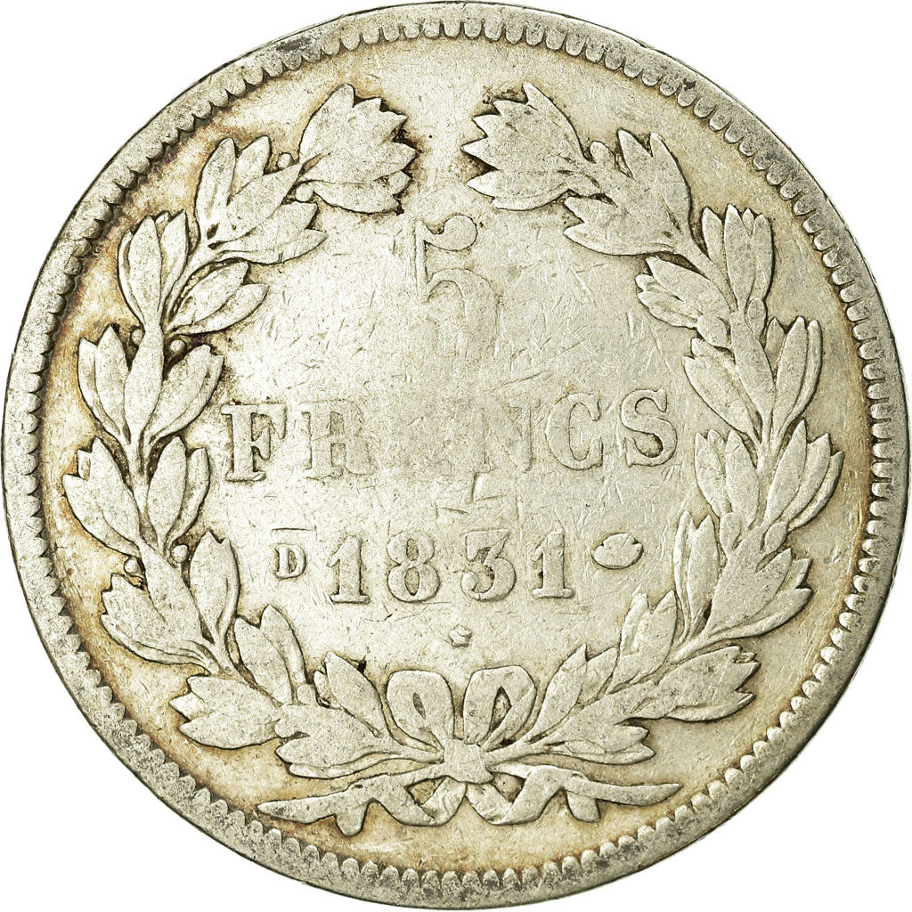 Coin, France, Louis-Philippe, 5 Francs, 1831, Lyon, VF(20-25), Silver, KM:744.2