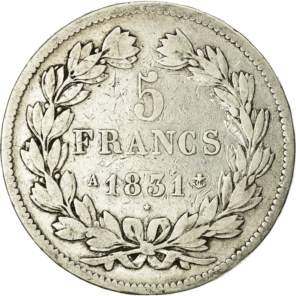 Moneta, Francia, Louis-Philippe, 5 Francs, 1831, Paris, MB, Argento, KM:745.1