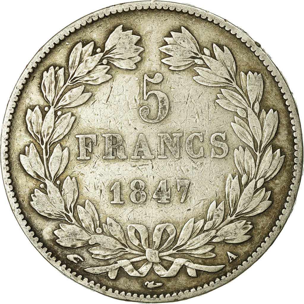 Moneta, Francia, Louis-Philippe, 5 Francs, 1847, Paris, MB+, Argento, KM:749.1