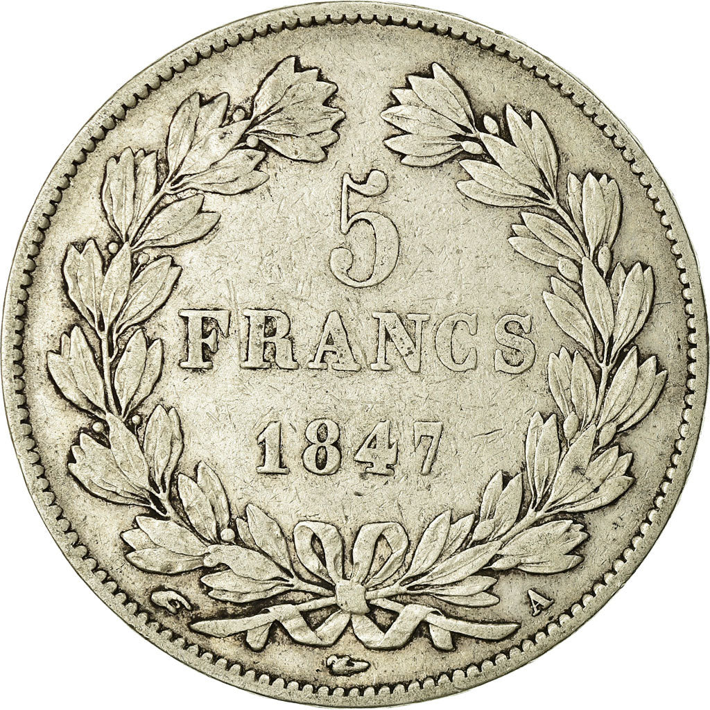 Moneta, Francia, Louis-Philippe, 5 Francs, 1847, Paris, MB+, Argento, KM:749.1