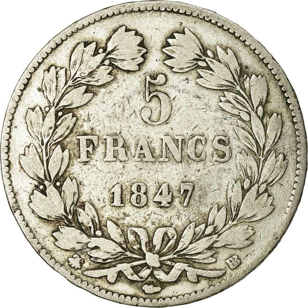 Moneta, Francia, Louis-Philippe, 5 Francs, 1847, Strasbourg, MB, Argento